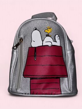 Peanuts Silver Mini Backpack with Red Doghouse and Yellow Woodstock